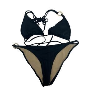 Diane Von Furstenberg Black Two Piece String Bikini Swimsuit Women's Size Large